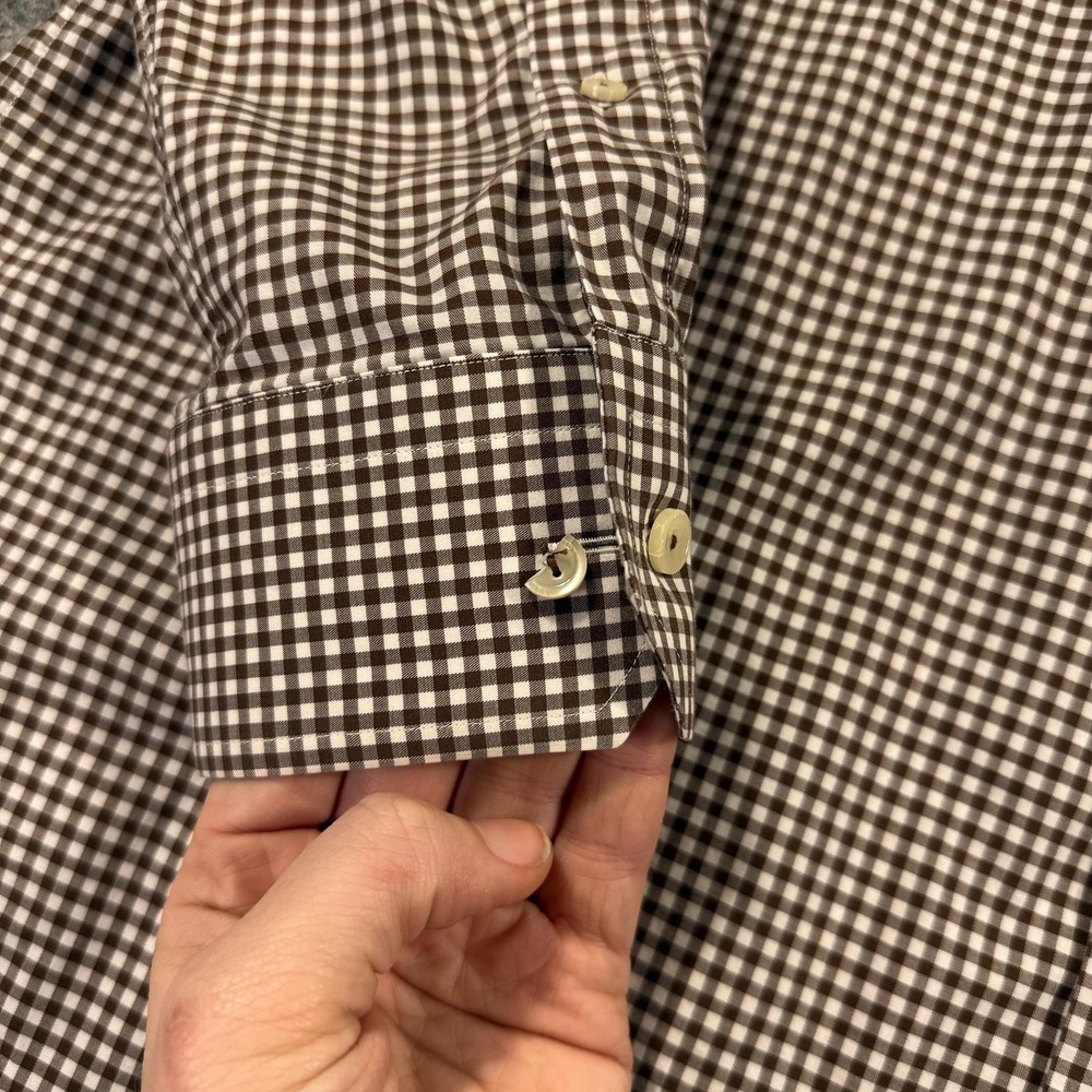 Eton Dress Shirt Mens Extra Large Brown Gingham Check Long Sleeve Spread Collar - Picture 5 of 12